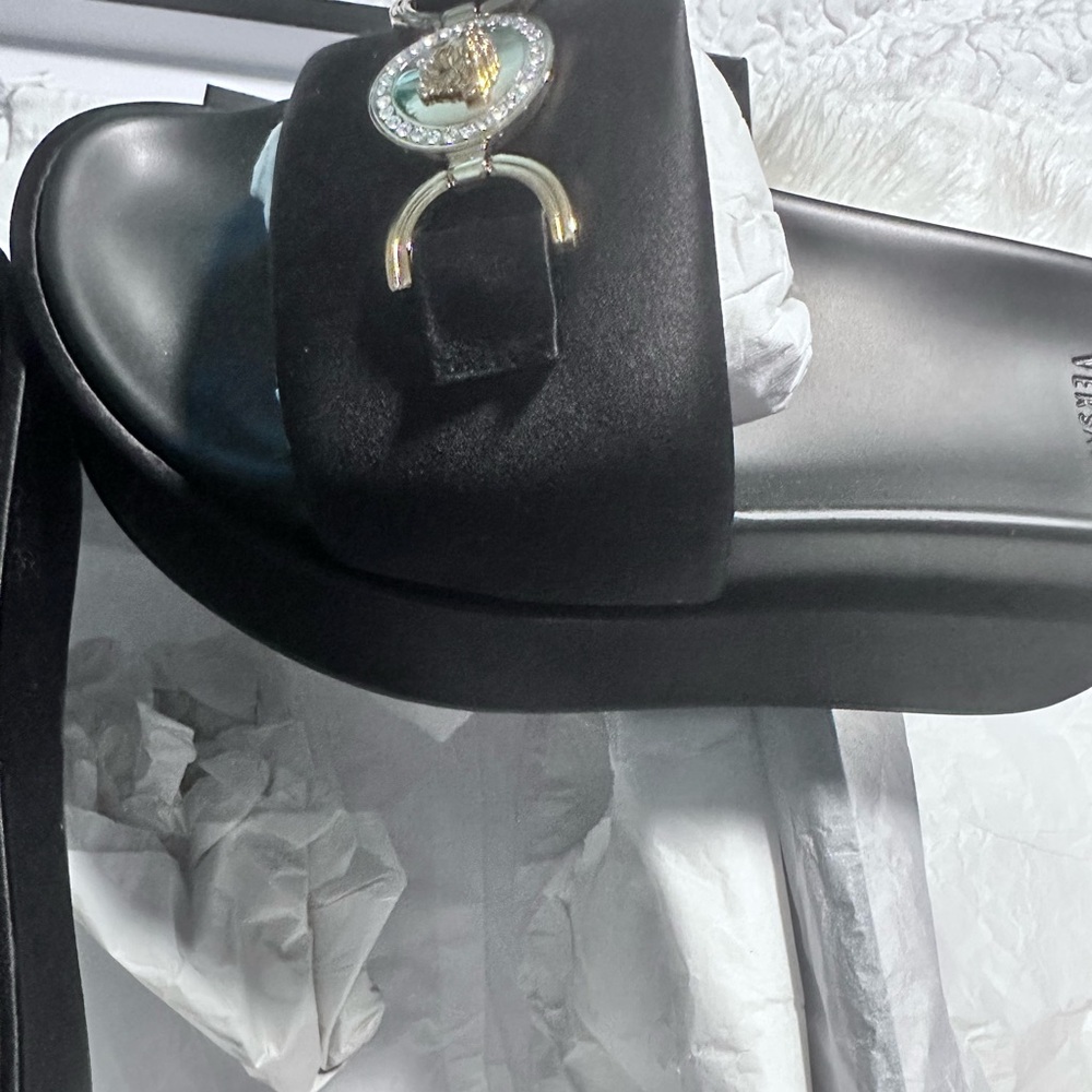 Versace Medusa Satin Embellished Platform Slide Sandals Size 8.5 - Picture 2 of 10
